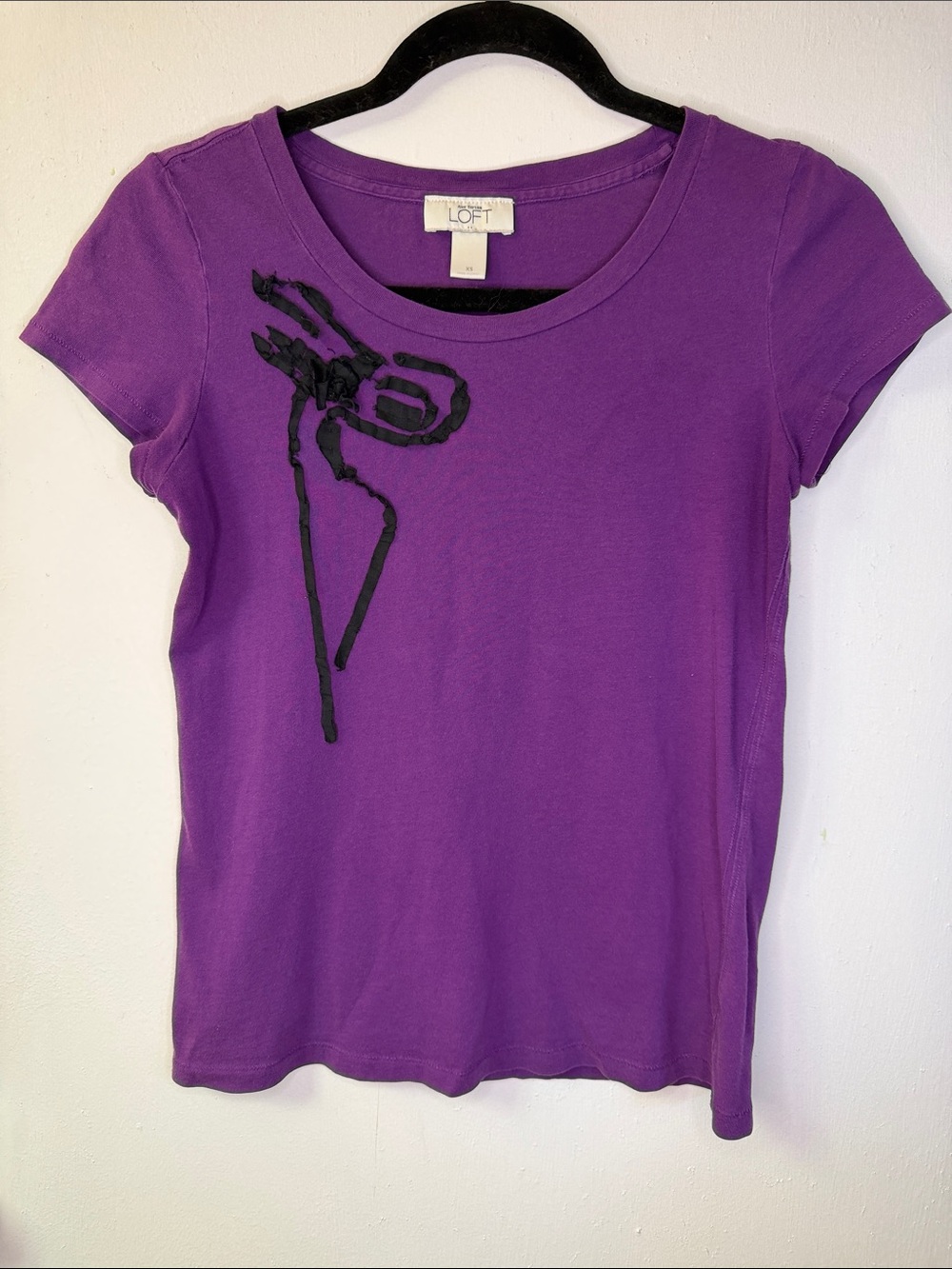 LOFT Purple Short Sleeve Tee with Black Applique Detail